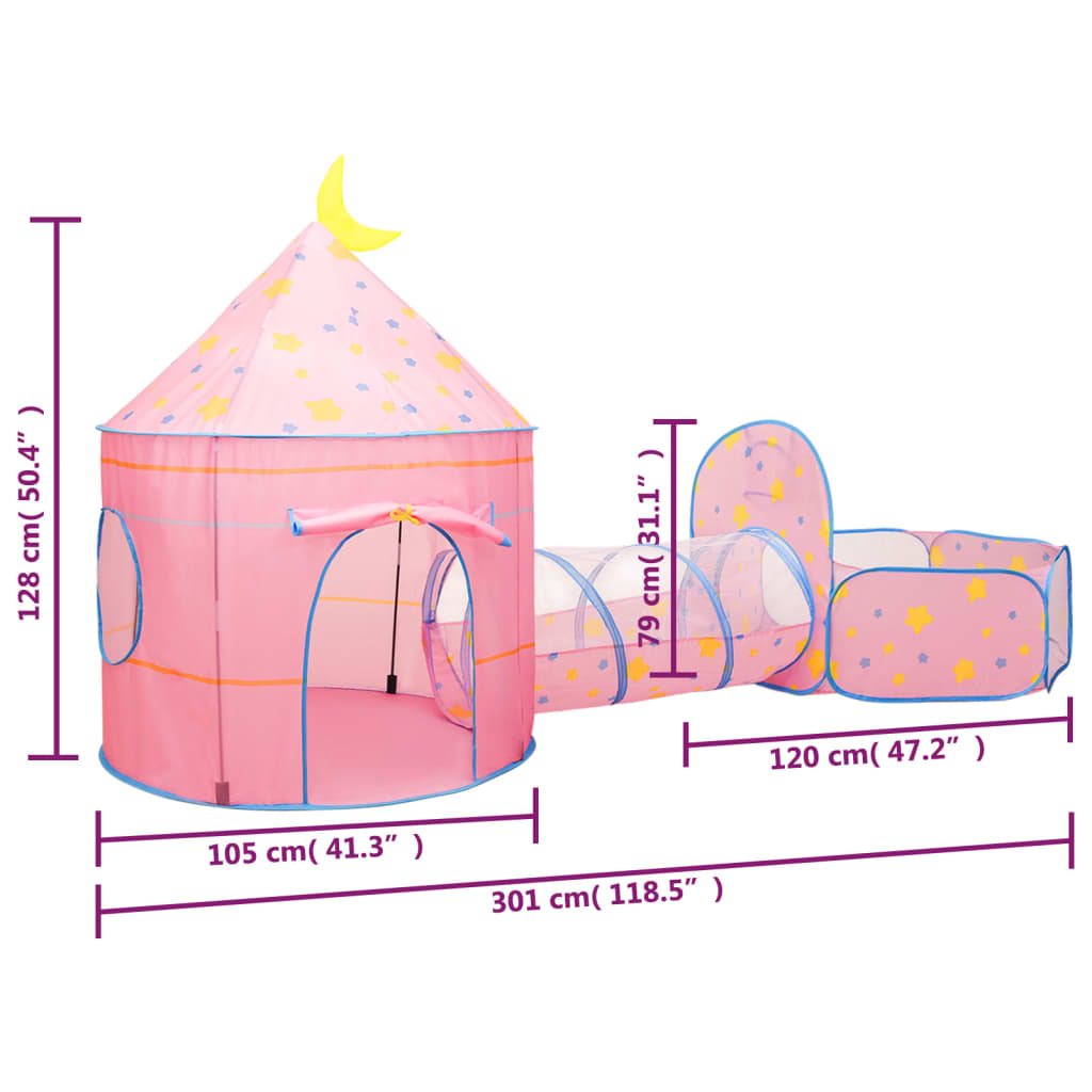 vidaXL rotaļu telts, rozā, 301x120x128 cm