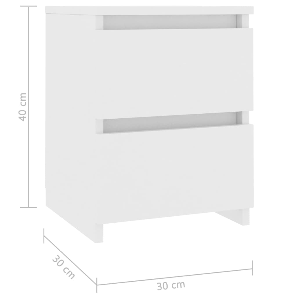 vidaXL naktsskapīši, 2 gb., 30x30x40 cm, balti, skaidu plāksne