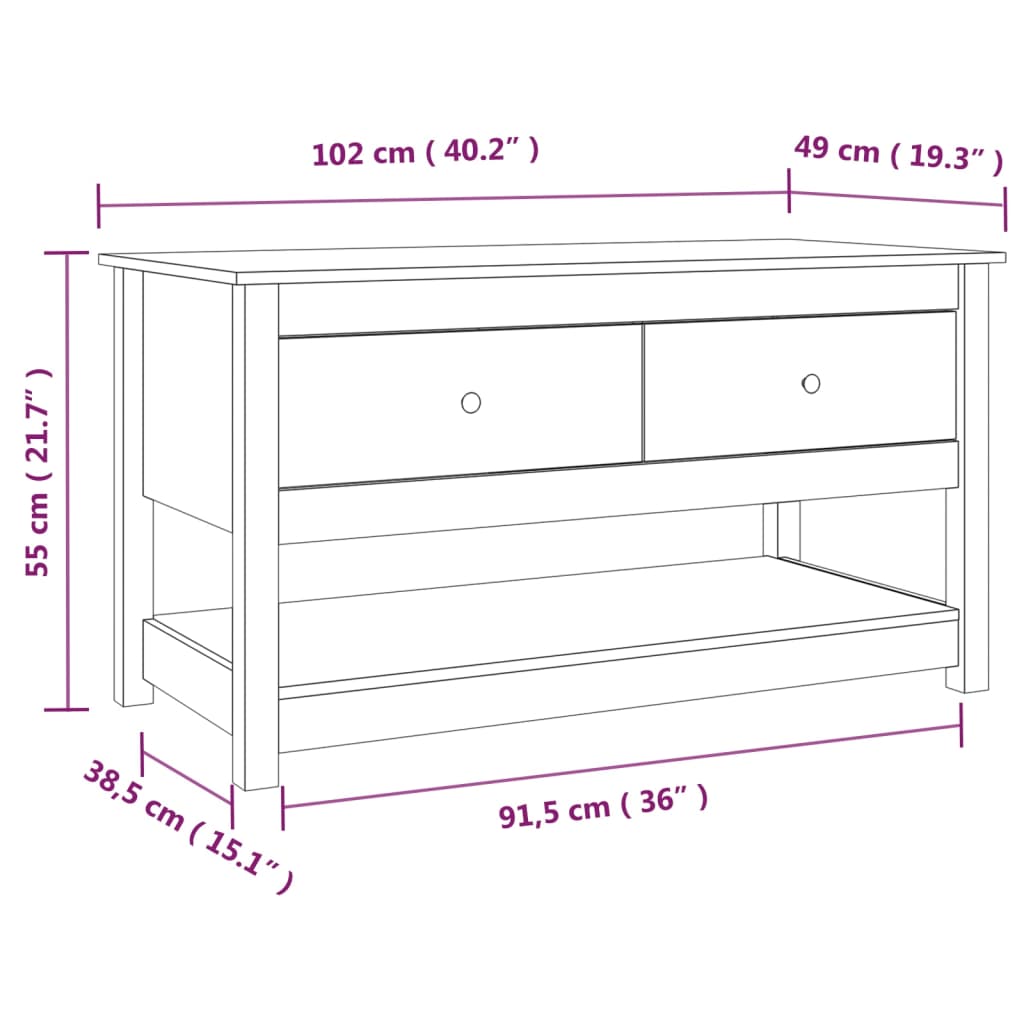 vidaXL kafijas galdiņš, 102x49x55 cm, priedes masīvkoks