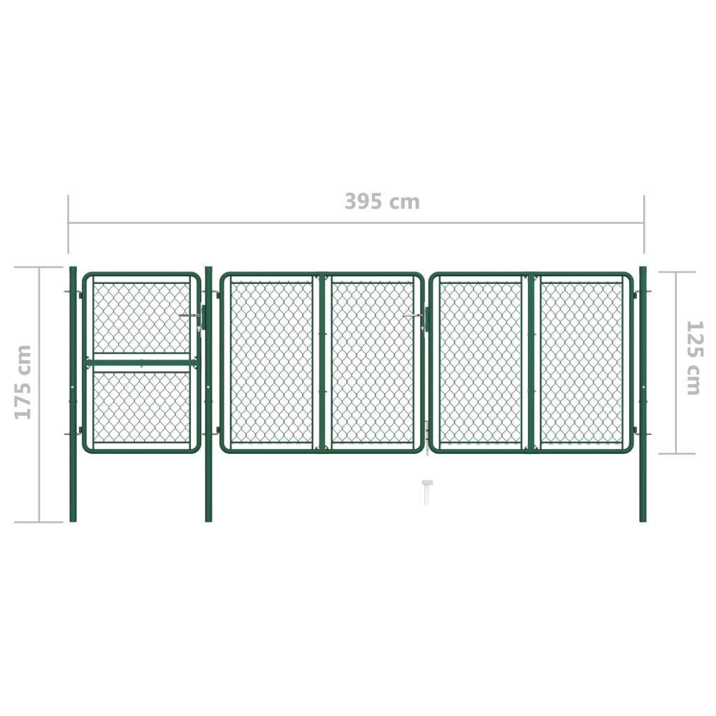 vidaXL dārza vārti, tērauds, 125x395 cm, zaļi