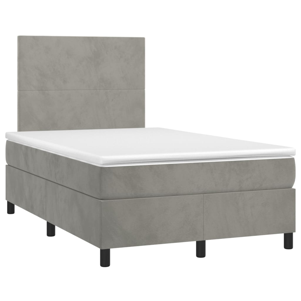 vidaXL atsperu gulta ar matraci, LED, gaiši pelēks samts, 120x200 cm