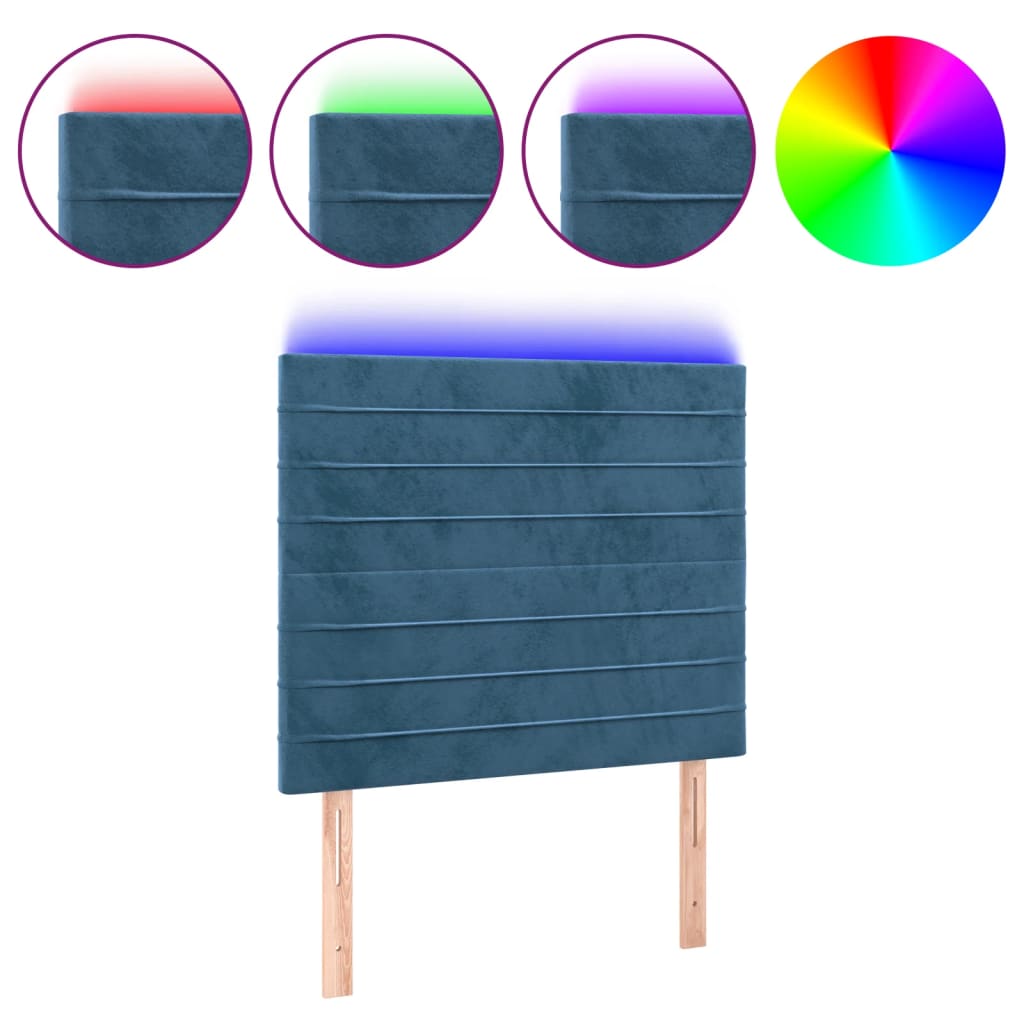 vidaXL gultas galvgalis ar LED, 90x5x118/128 cm, tumši zils samts