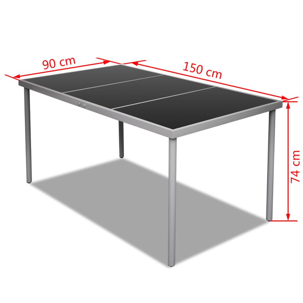 vidaXL dārza galds ar stikla virsmu, 150x90x74 cm