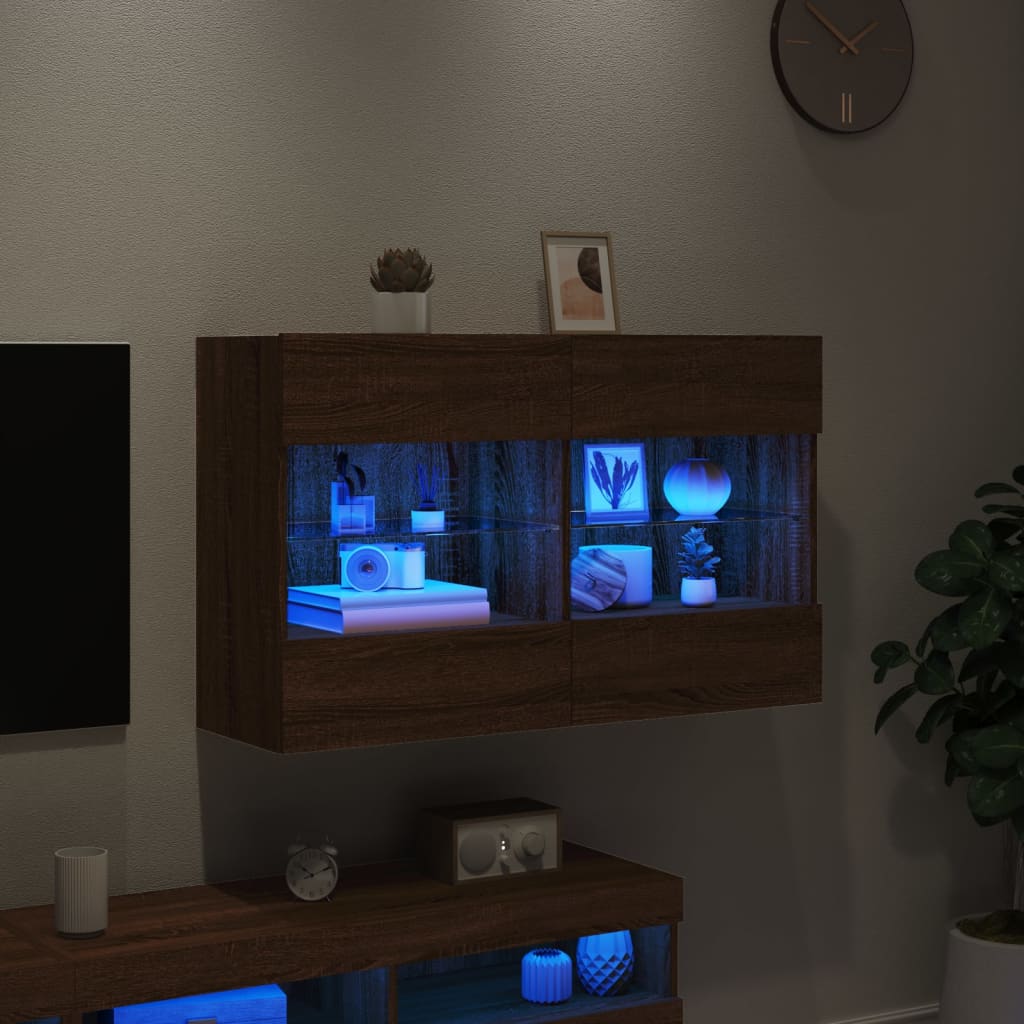 vidaXL TV plaukti ar LED lampiņām, 98,5x30x60,5 cm, brūna ozolkoka