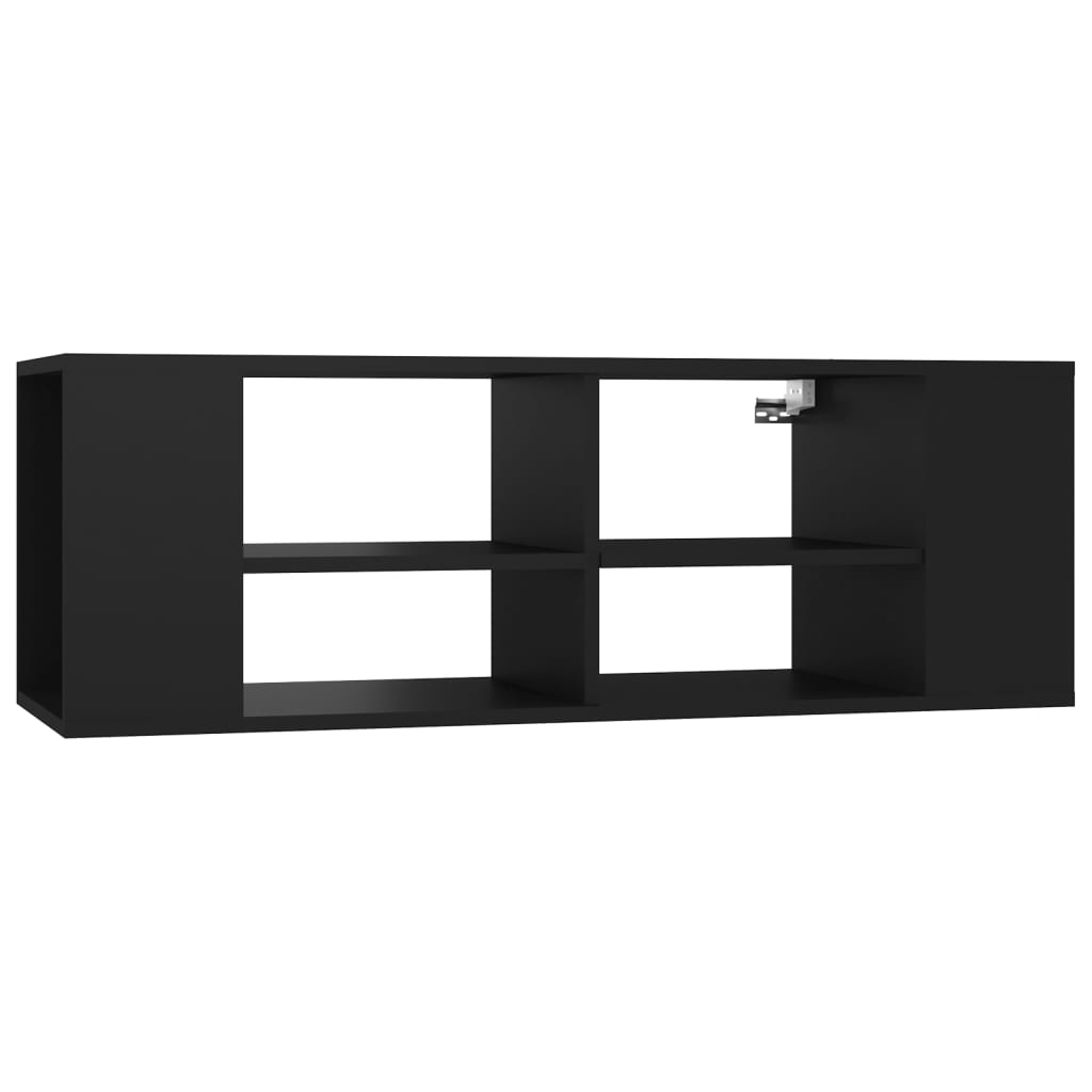vidaXL sienas TV plaukts, melns, 102x35x35 cm, skaidu plāksne