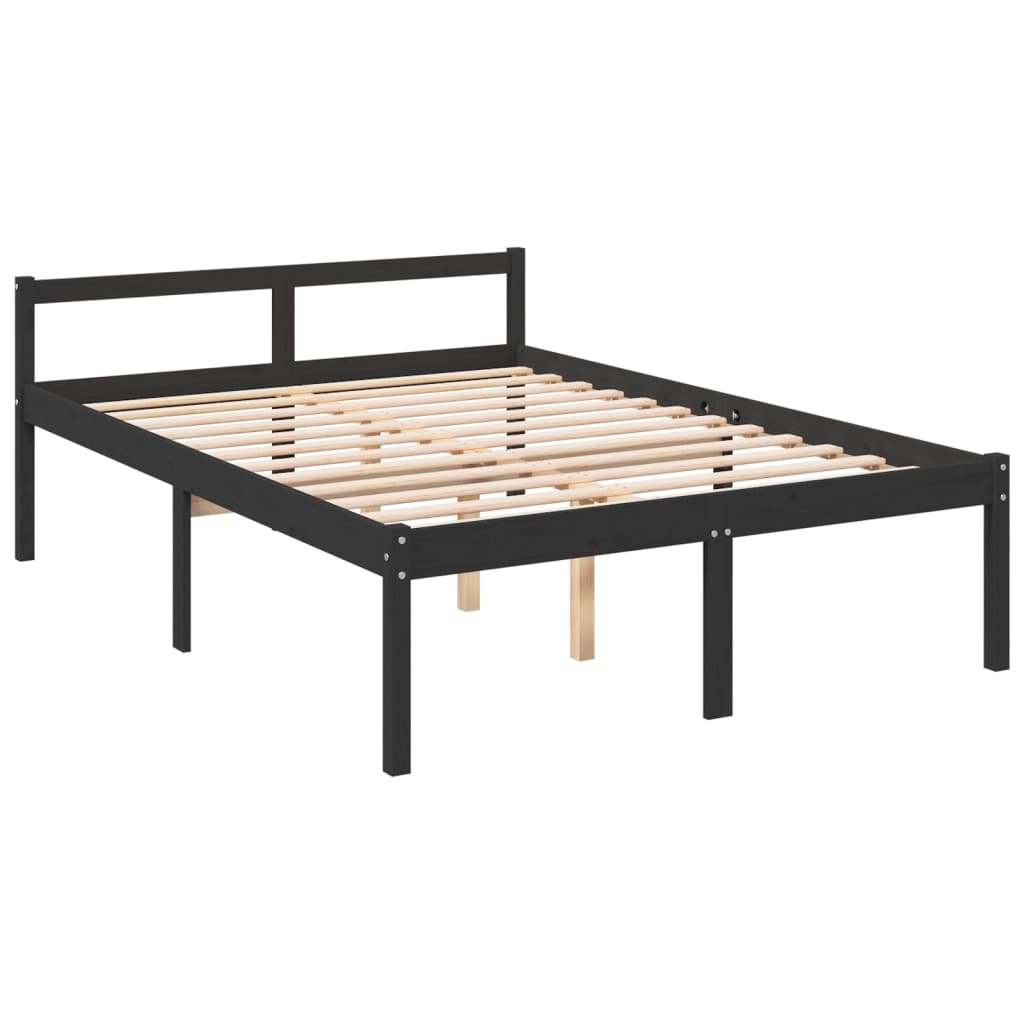 vidaXL senioru gultas rāmis, melns, 135x190 cm, priedes masīvkoks