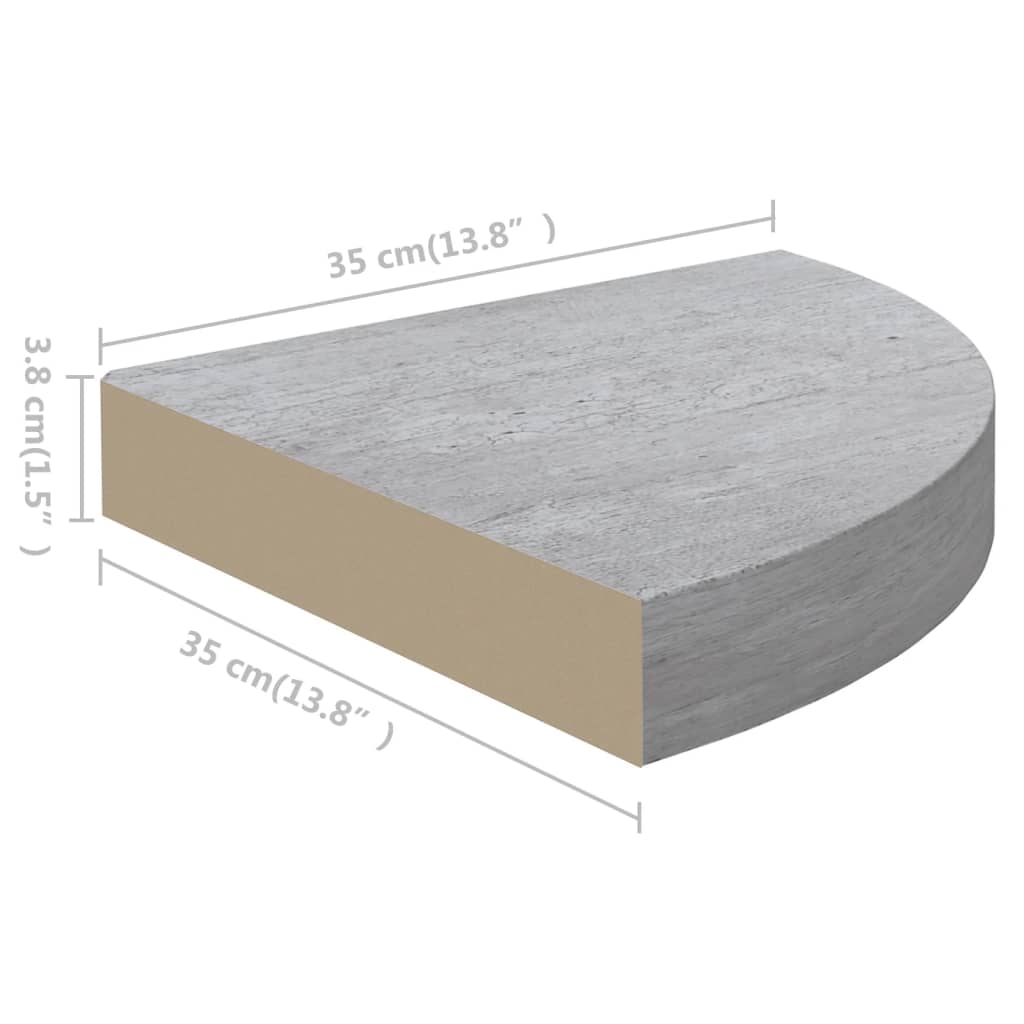 vidaXL stūra sienas plaukts, betona pelēks, 35x35x3,8 cm, MDF