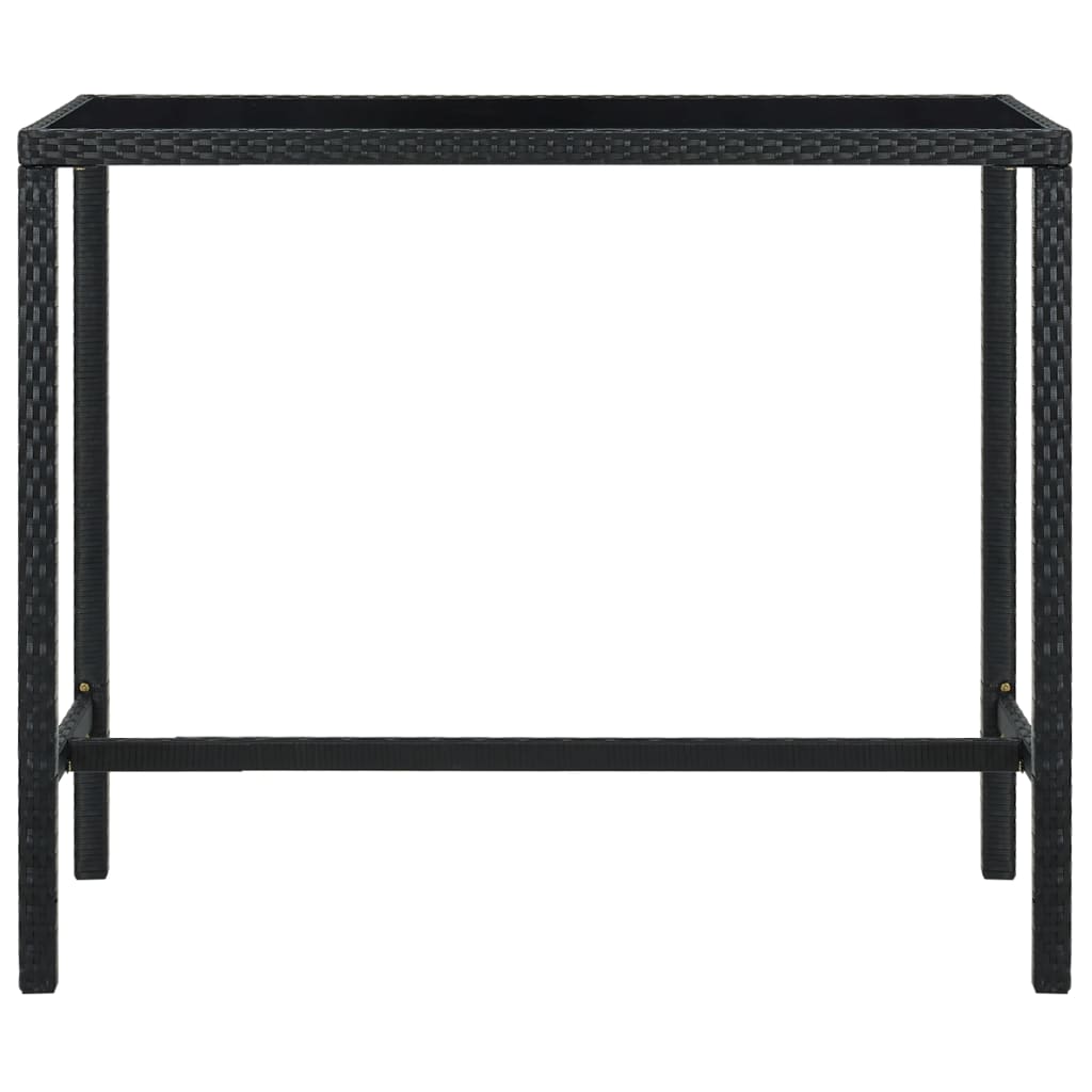 vidaXL dārza bāra galds, melns, 130x60x110 cm, PE rotangpalma, stikls