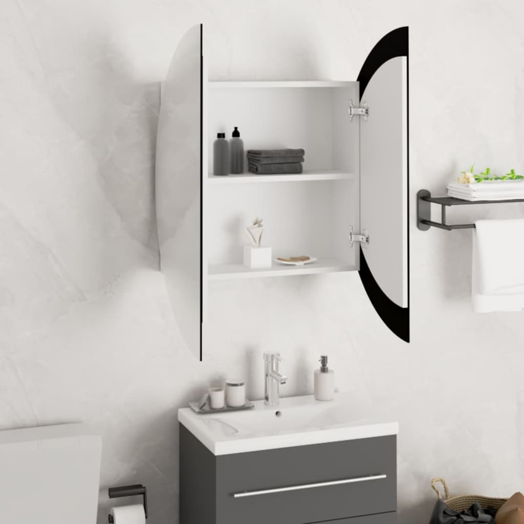 vidaXL vannasistabas skapītis, spogulis ar LED, balts, 54x54x17,5 cm