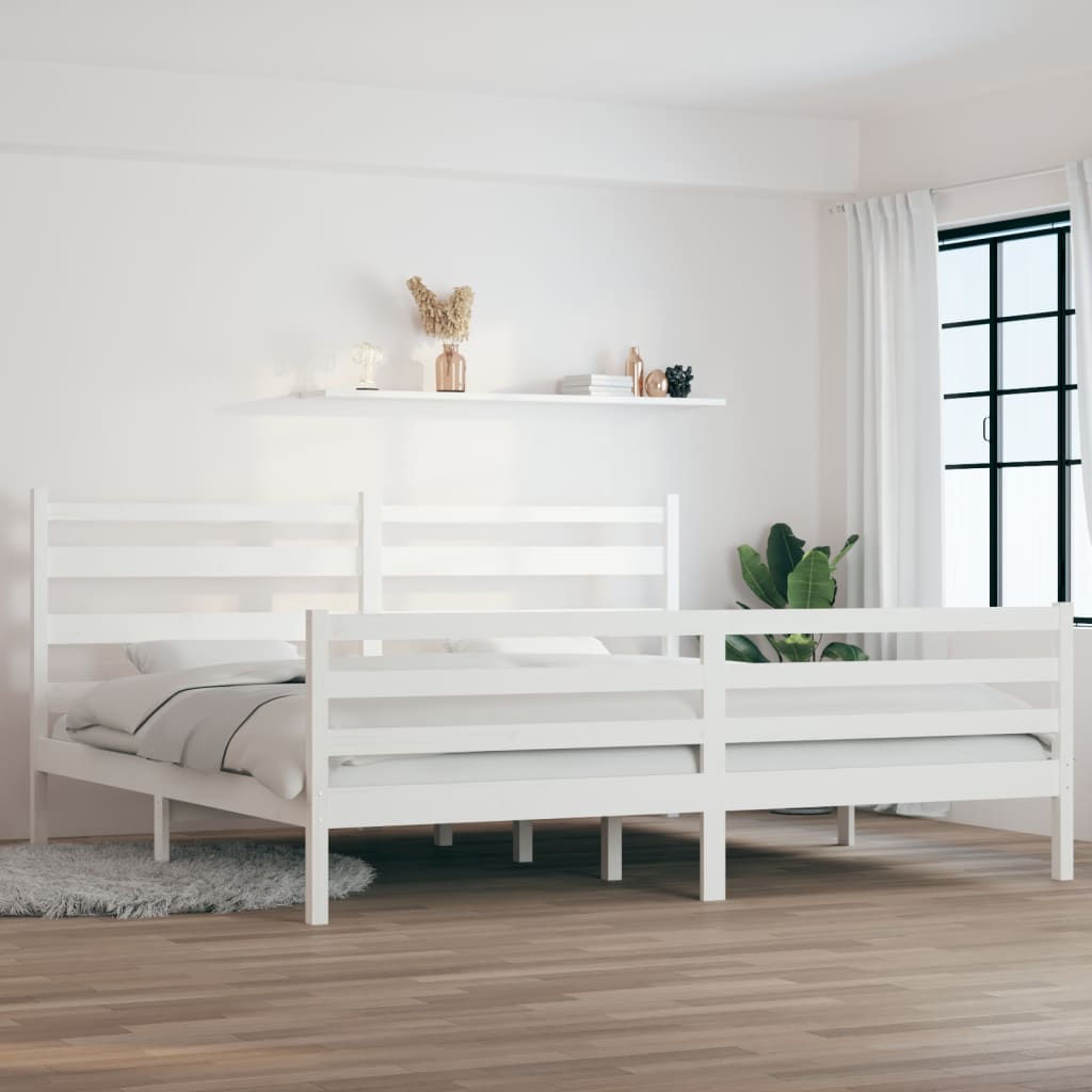vidaXL gultas rāmis, priedes masīvkoks, 200x200 cm, balts
