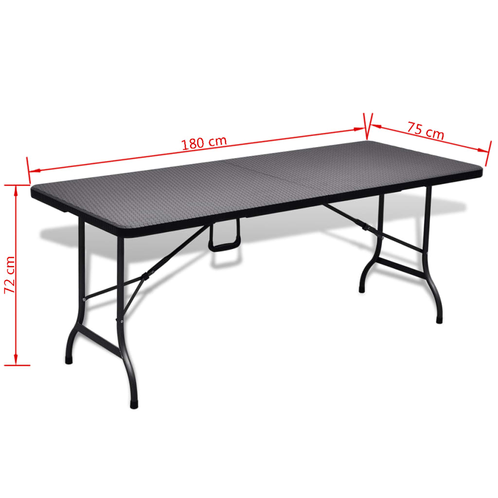 vidaXL saliekams dārza galds, 180x75x72cm, melns HDPE,pinuma imitācija