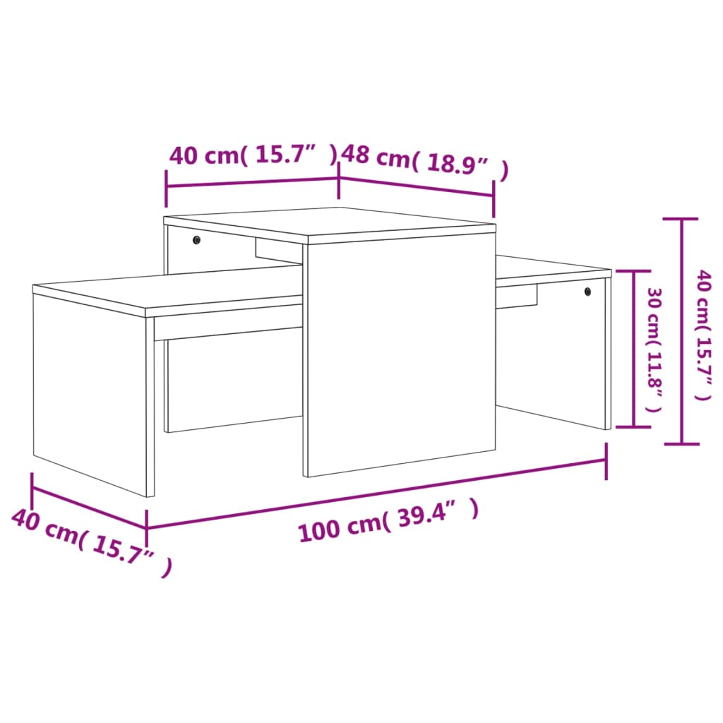 vidaXL kafijas galdiņu komplekts, ozolkoka krāsa, 100x48x40 cm