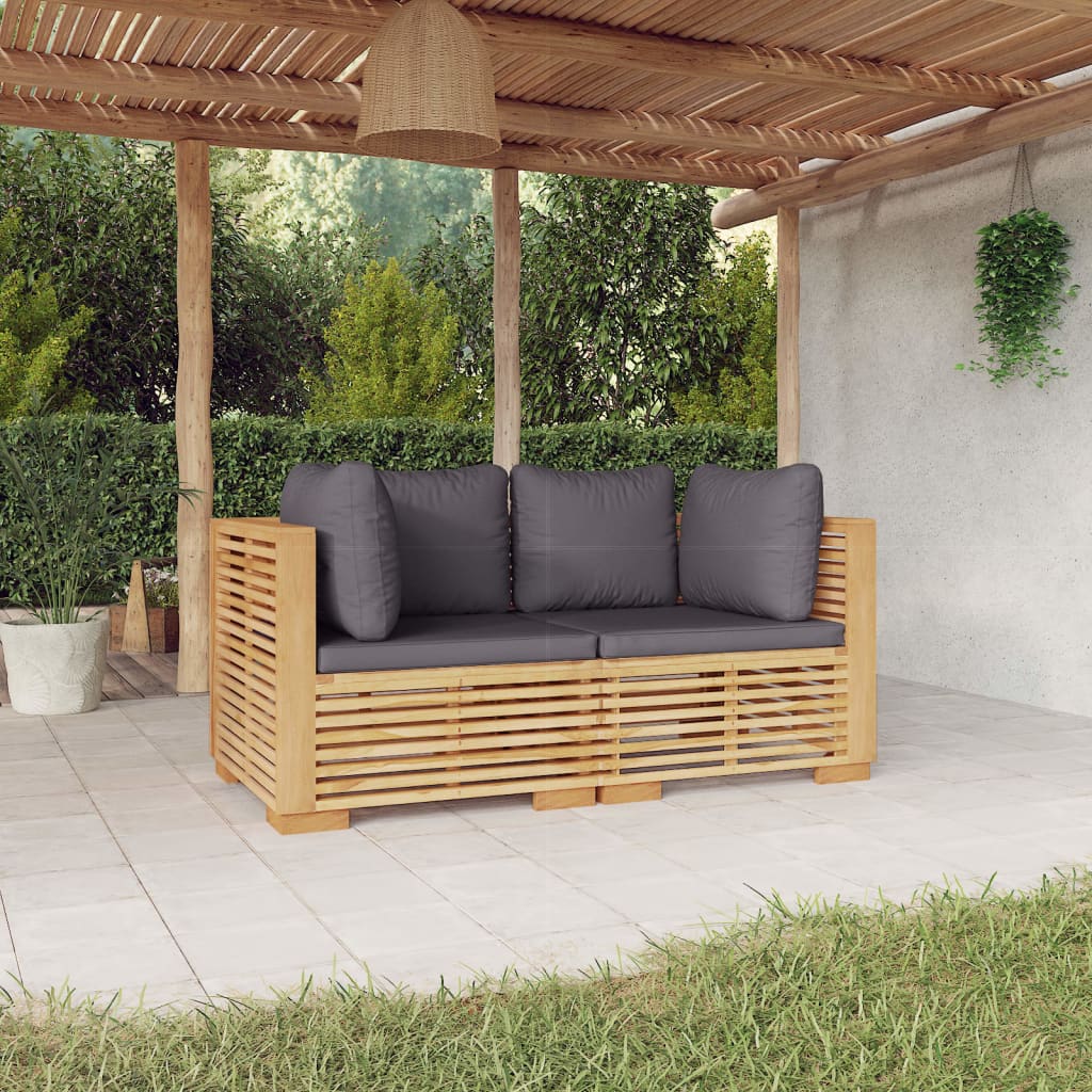 vidaXL dārza stūra dīvāni ar spilveniem 2 gab., masīvs tīkkoks