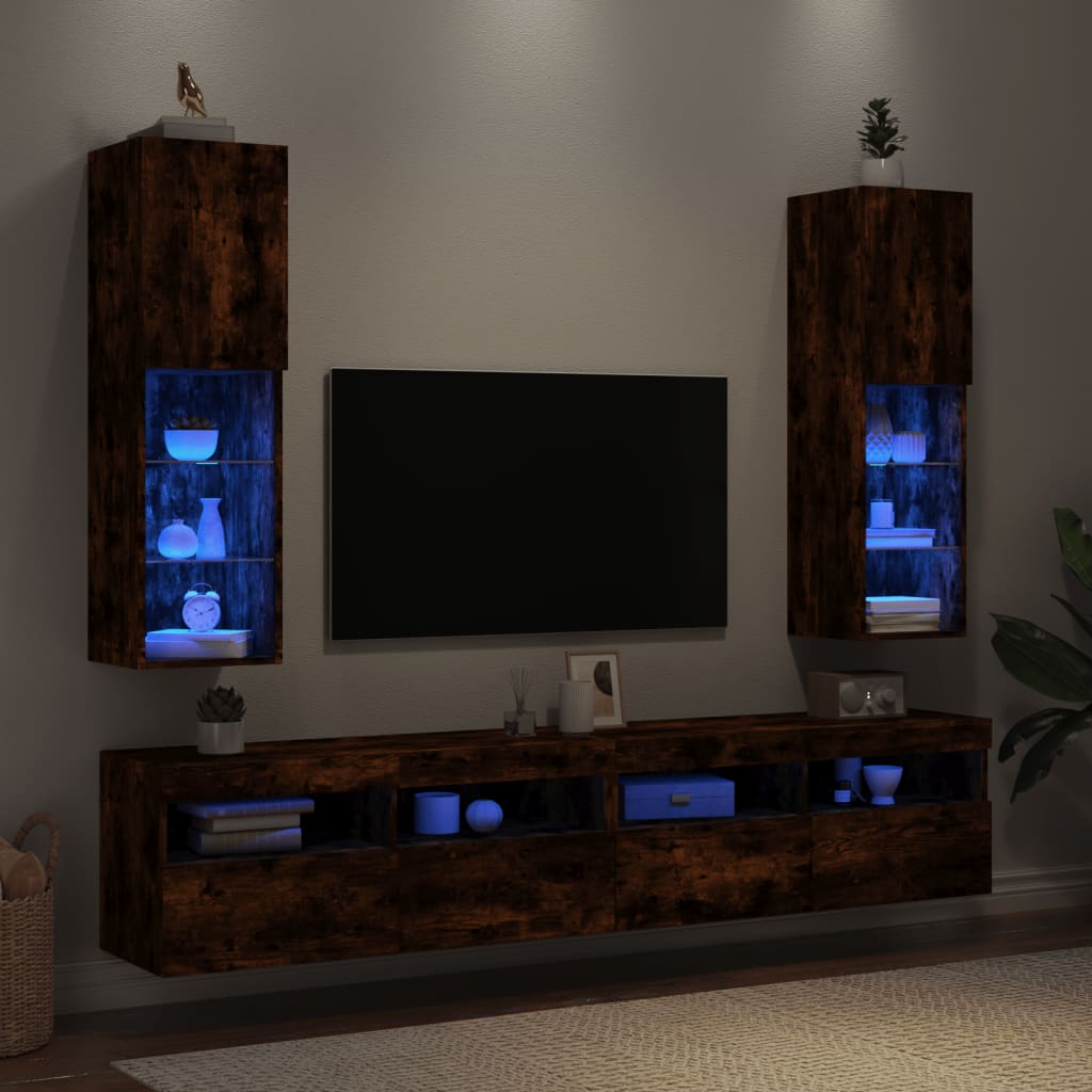 vidaXL TV skapīši ar LED, 2 gab., ozolkoka krāsa, 30,5x30x102 cm