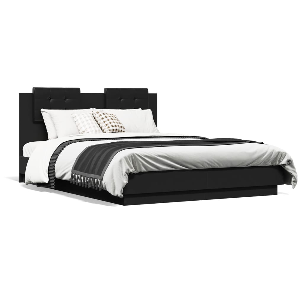 vidaXL gultas rāmis ar galvgali un LED, melns, 120x190 cm