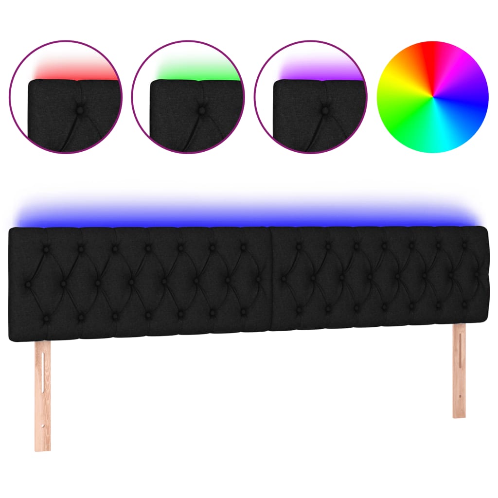 vidaXL gultas galvgalis ar LED, 200x7x78/88 cm, melns audums