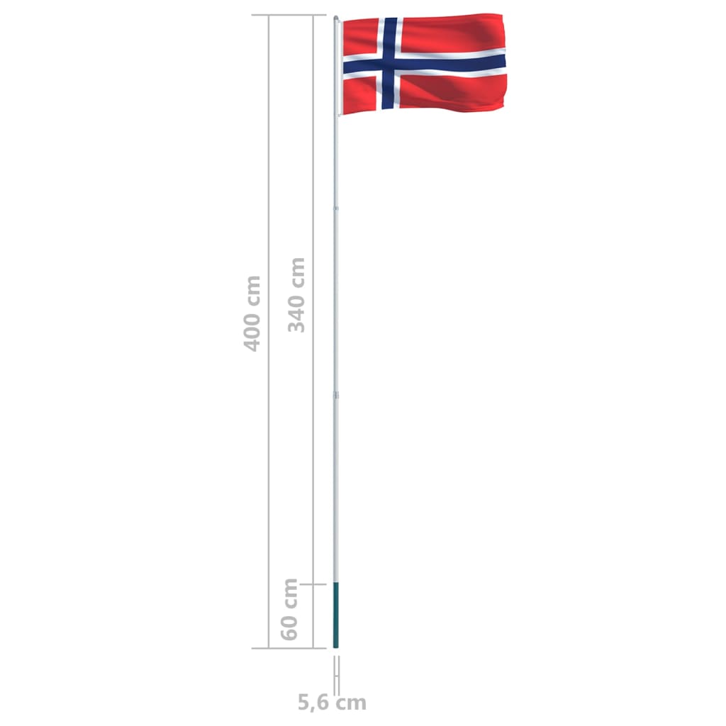 vidaXL Norvēģijas karogs un karoga masts, alumīnijs, 4 m