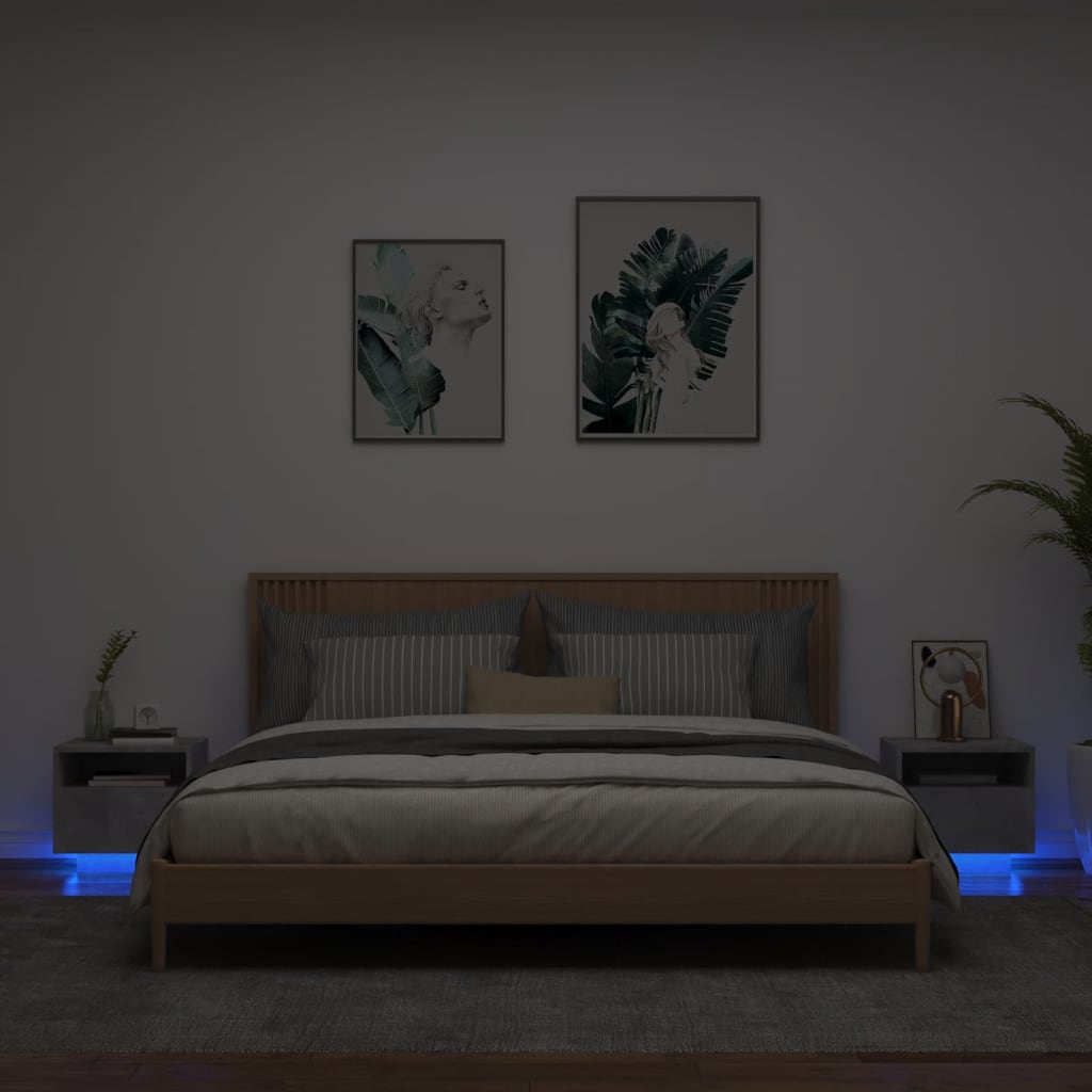 vidaXL naktsskapīši ar LED lampiņām, 2 gab., pelēki, 40x39x37 cm
