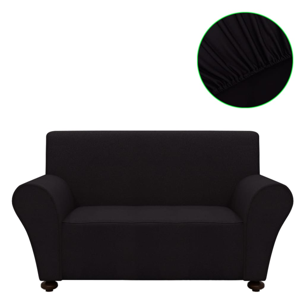 vidaXL elastīgs dīvāna pārvalks, melns poliestera džersijs
