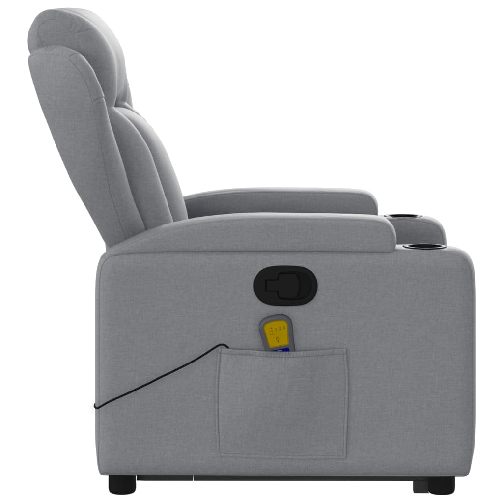 vidaXL masāžas krēsls, paceļams, atgāžams, gaiši pelēks audums