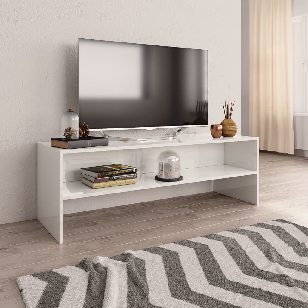 vidaXL TV skapītis, 120x40x40 cm, spīdīgi balts, skaidu plāksne