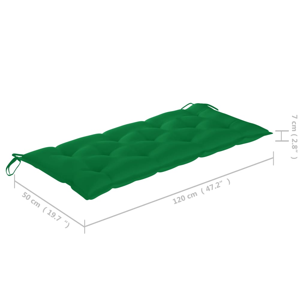 vidaXL sols ar zaļu matraci, 120 cm, masīvs tīkkoks
