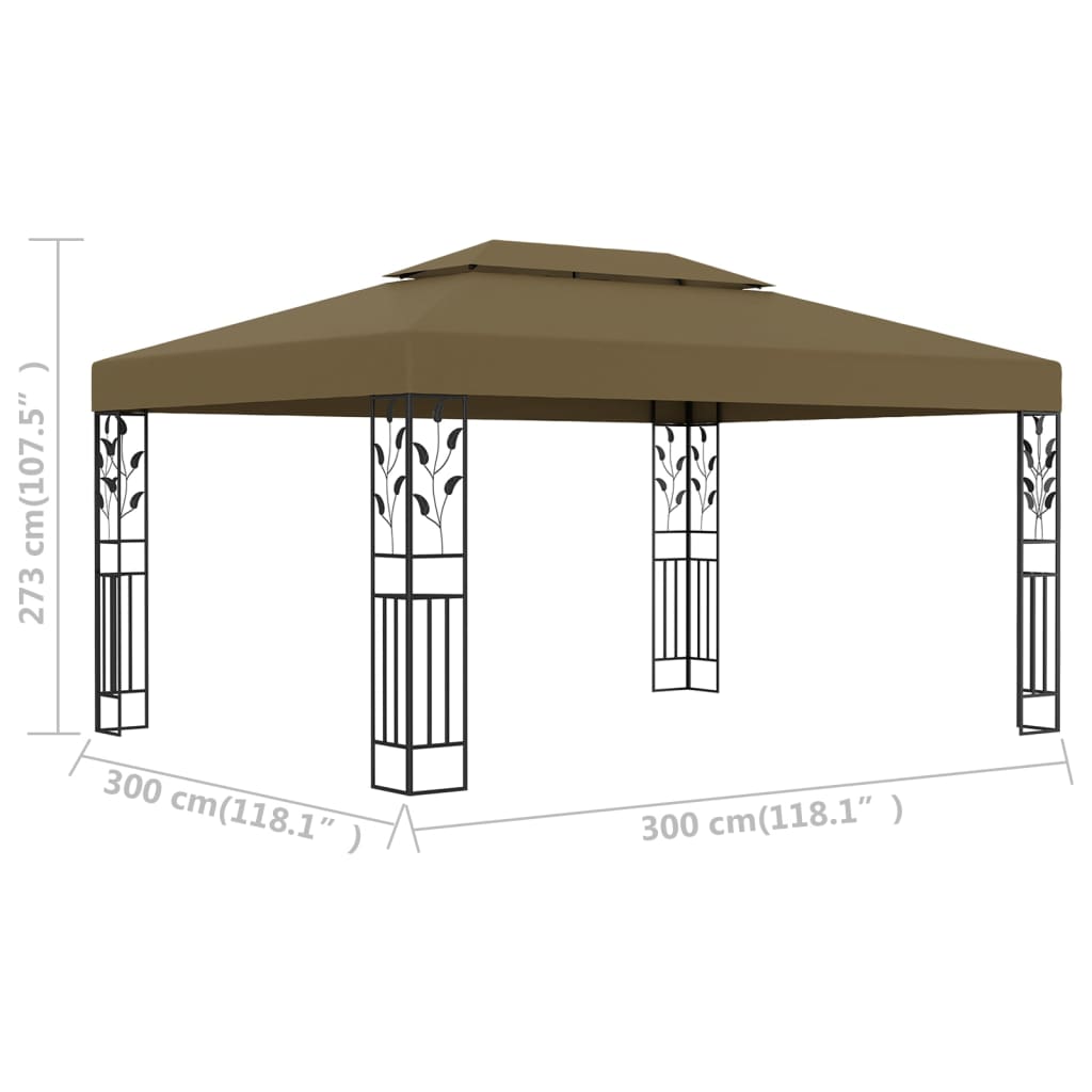 vidaXL dārza nojume ar dubulto jumtu, 3x4 m, pelēkbrūna, 180 g/m²