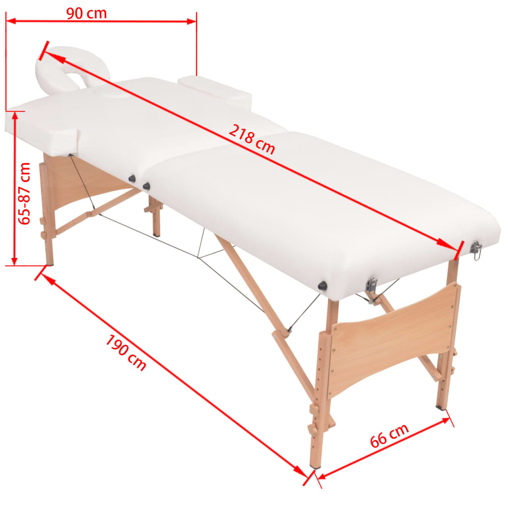 vidaXL masāžas galds un taburete, 2 daļas, saliekams, 10 cm, balts
