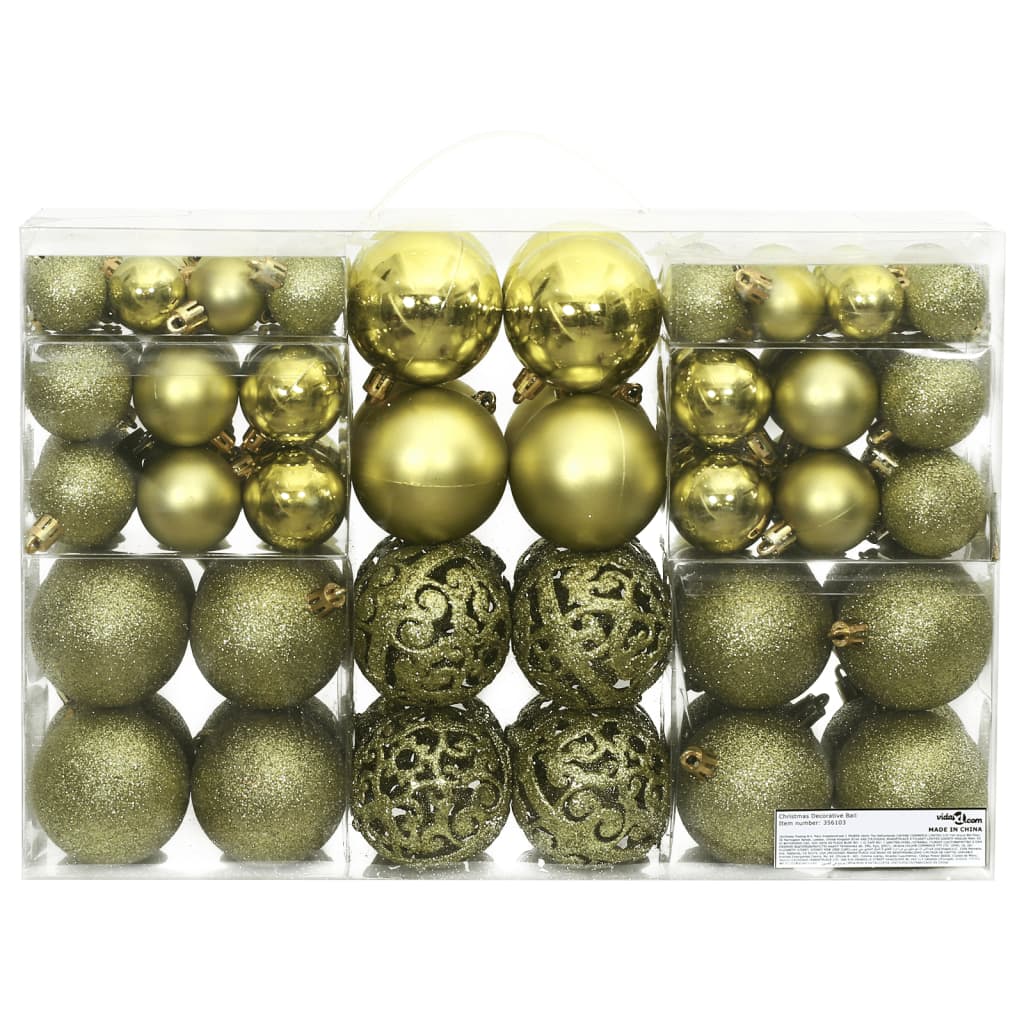 vidaXL Ziemassvētku eglītes bumbiņas, 100 gab., gaiši zaļas, 3/4/6 cm