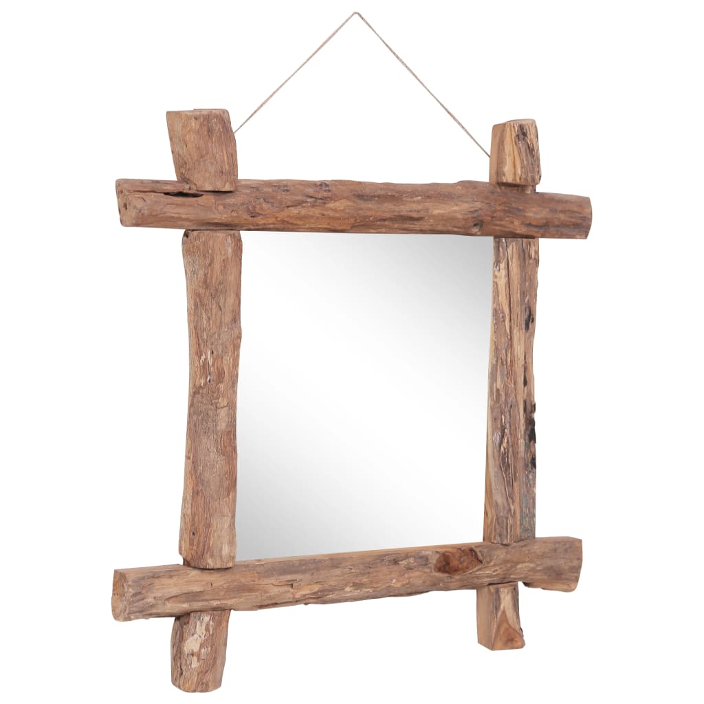 vidaXL spogulis, koka krāsa, 70x70 cm, baļķu dizains, masīvkoks