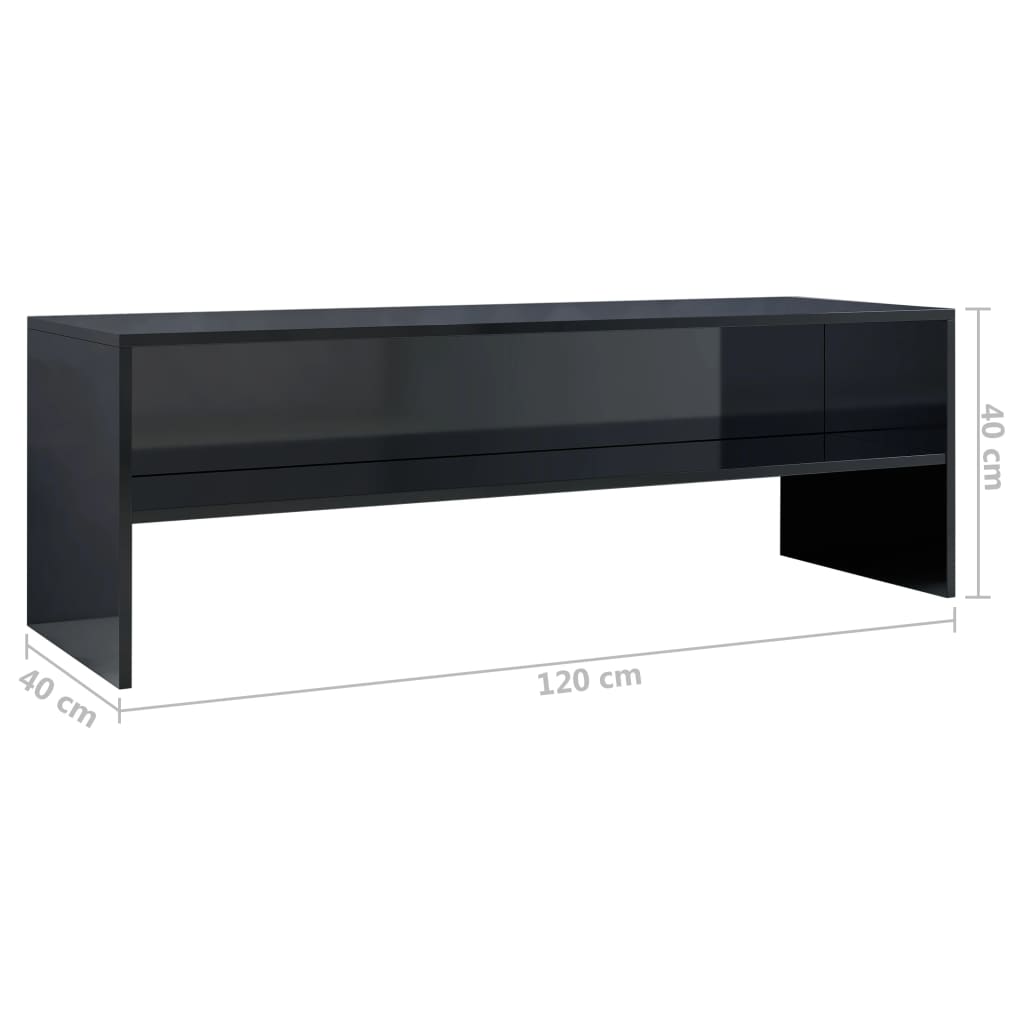 vidaXL TV skapītis, 120x40x40 cm, spīdīgi melns, skaidu plāksne
