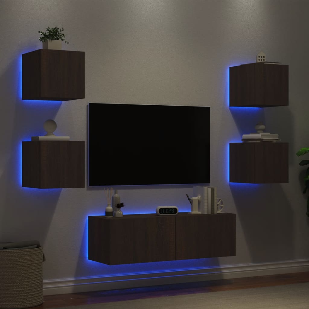 vidaXL TV sienas skapīši ar LED, 5 gab., brūna ozola