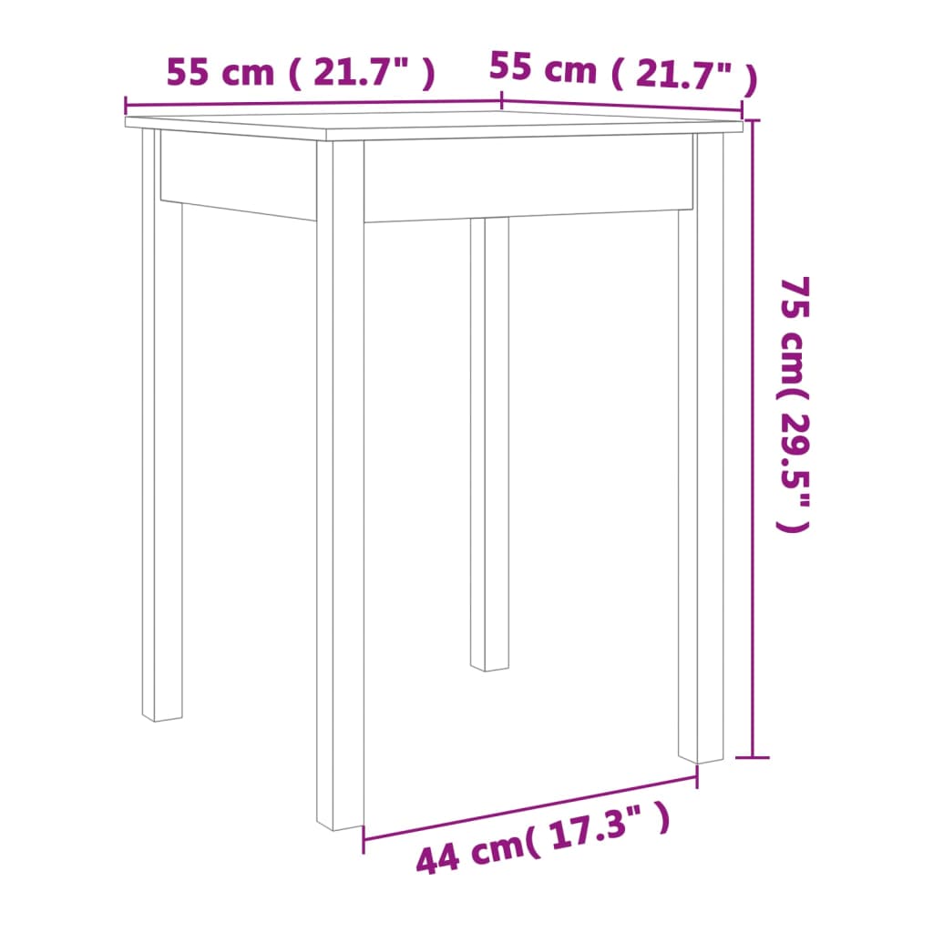 vidaXL virtuves galds, vaska brūnas, 55x55x75 cm, priedes masīvkoks