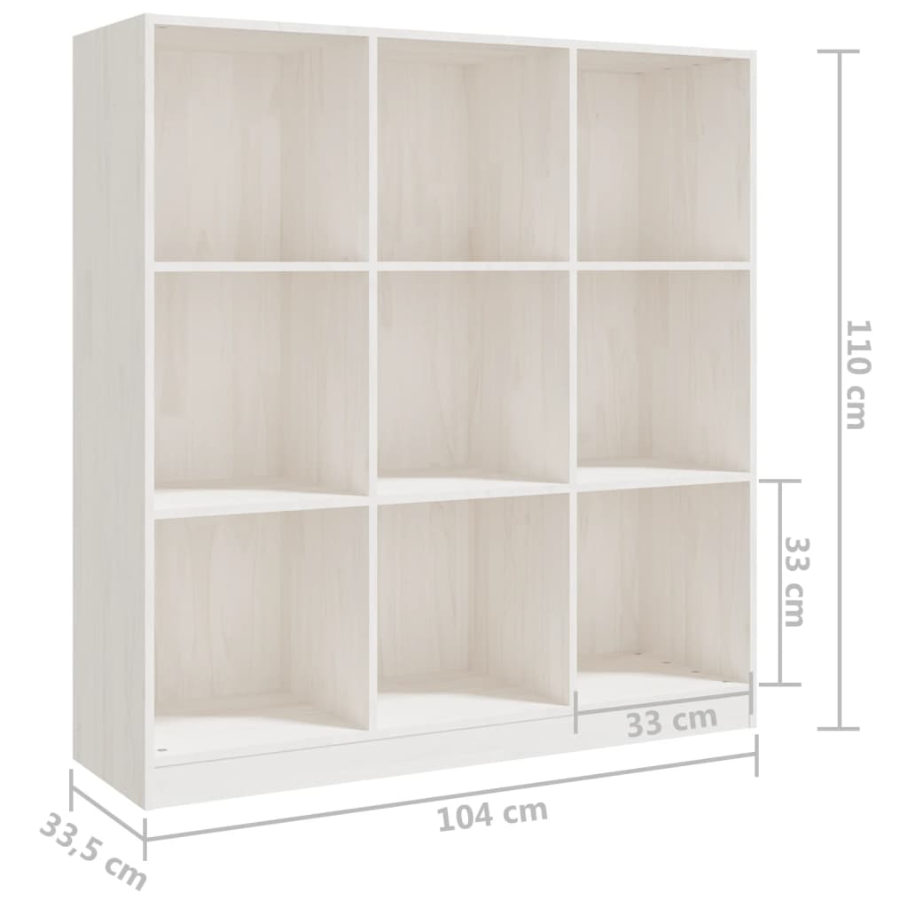 vidaXL grāmatu plaukts, balts, 104x33,5x110 cm, priedes masīvkoks