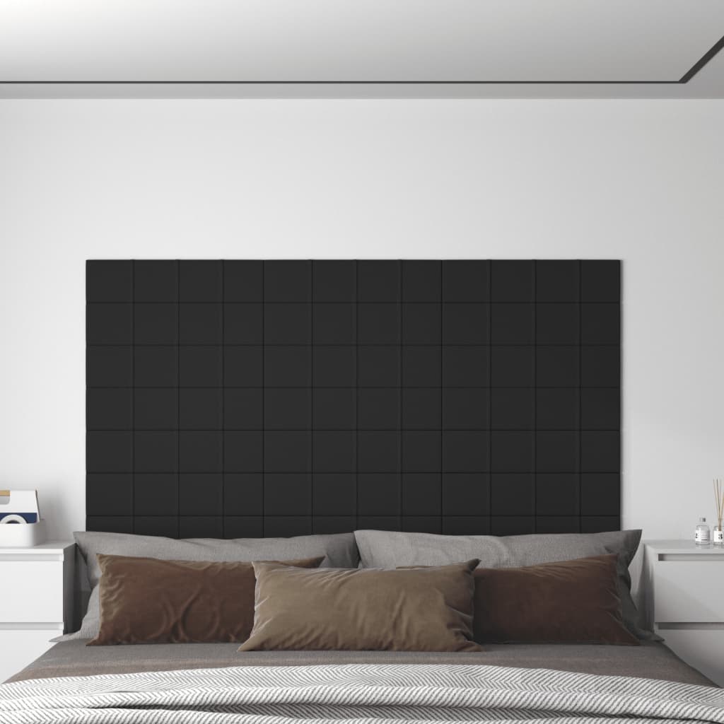 vidaXL sienas paneļi, 12 gab., melni, 60x15 cm, audums, 1,08 m²