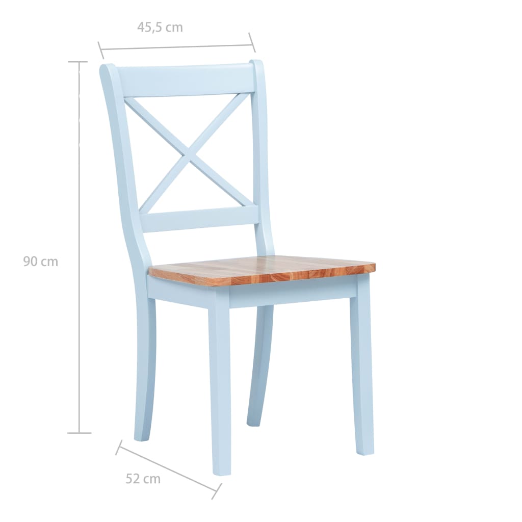 vidaXL virtuves krēsli, 6 gab., balti ar dabīgu, gumijas masīvkoks