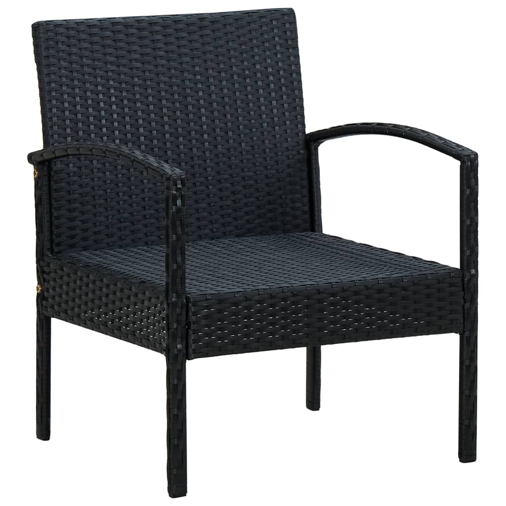 vidaXL dārza krēsls ar matraci, PE rotangpalma, melns