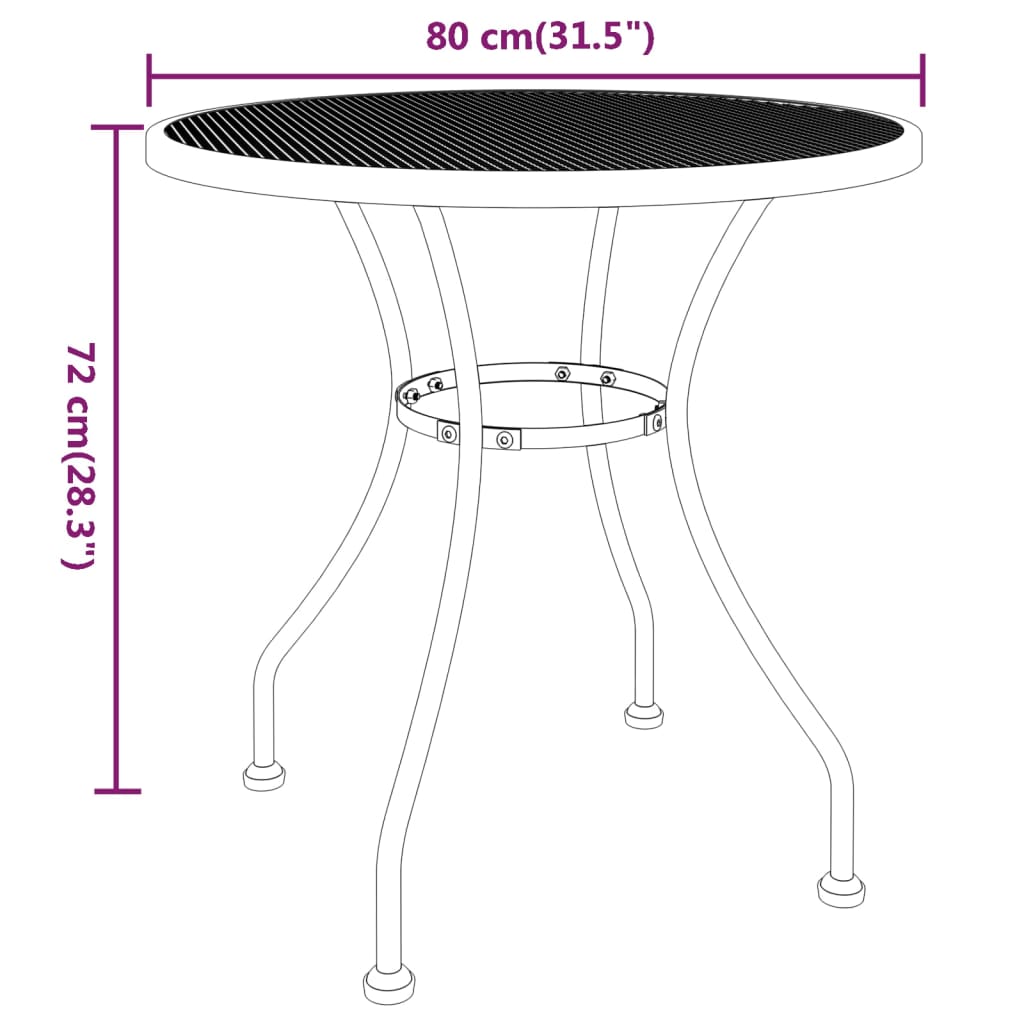 vidaXL dārza galds, Ø80x72 cm, metāla siets, antracītpelēks
