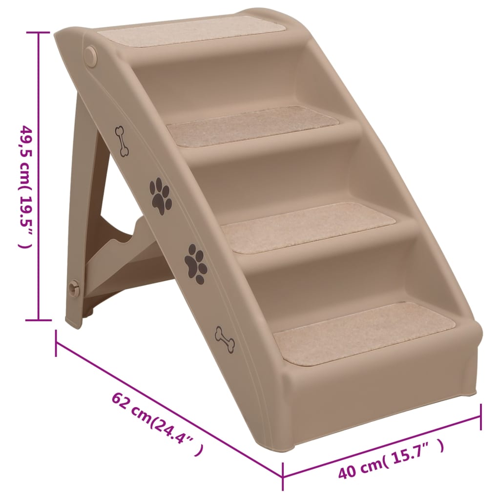 vidaXL saliekamas suņu kāpnes, 62x40x49,5 cm, brūnas