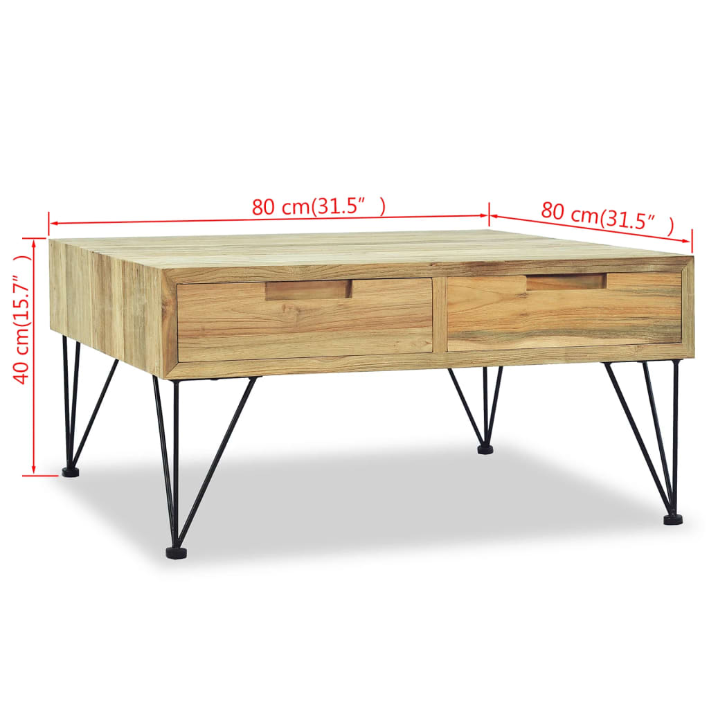 vidaXL kafijas galdiņš, 80x80x40 cm, masīvs tīkkoks