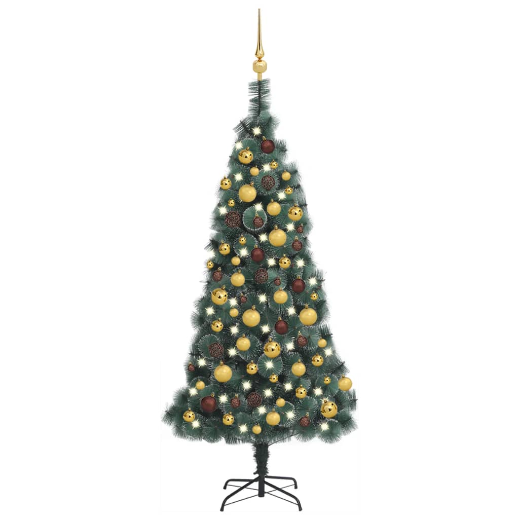 vidaXL mākslīgā Ziemassvētku egle, LED un bumbiņas, 120 cm, PVC un PE