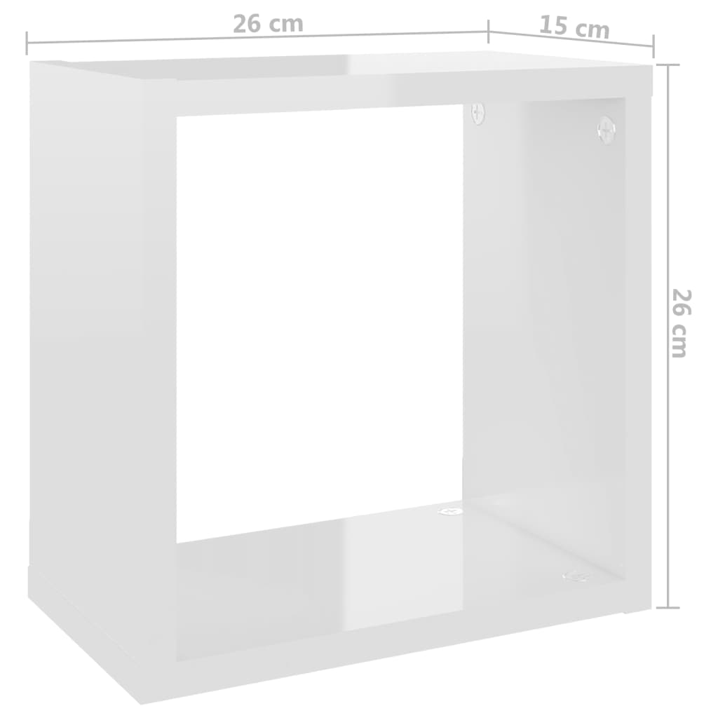 vidaXL kuba formas sienas plaukti, 2 gab., spīdīgi balti, 26x15x26 cm