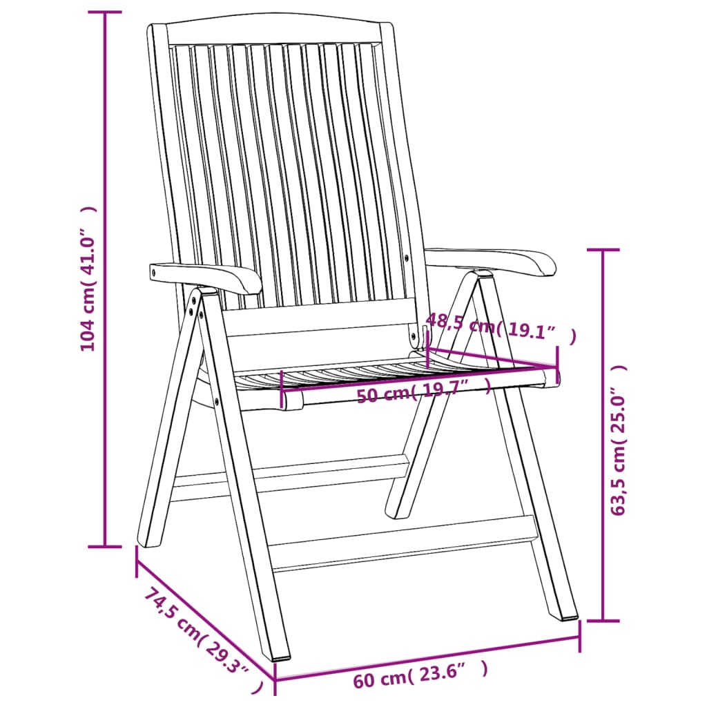 vidaXL dārza krēsli, atgāžami, 2 gab., masīvs tīkkoks