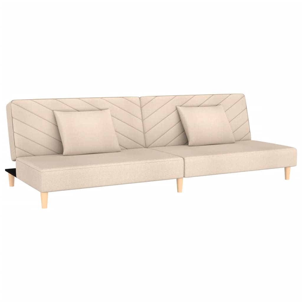 vidaXL 2-vietīga dīvāngulta ar diviem spilveniem, krēmkrāsas audums