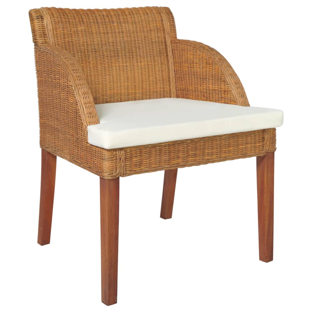 vidaXL virtuves krēsls ar matraci, gaiši brūna dabīgā rotangpalma