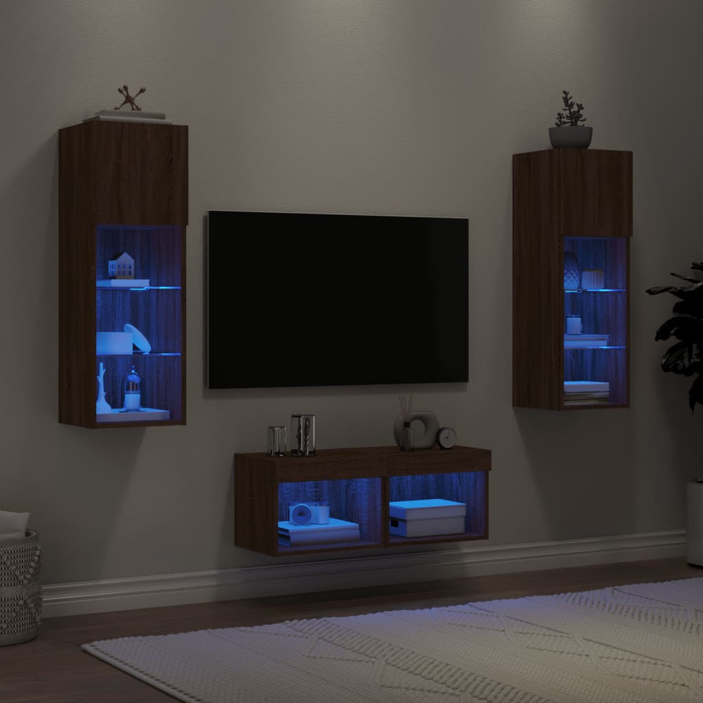 vidaXL TV sienas skapīši ar LED, 4 gab., brūna ozola