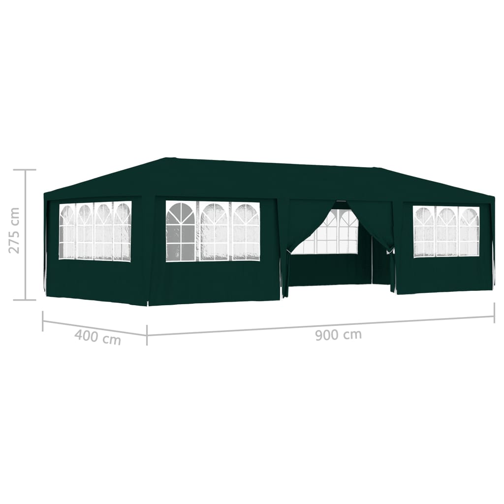 vidaXL dārza nojume ar sānu sienām, profesionāla, 4x9 m, zaļa, 90 g/m²