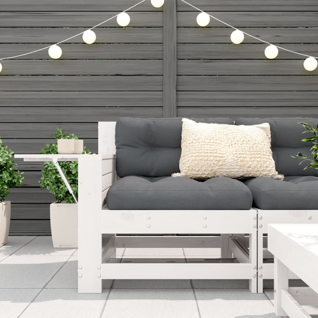 vidaXL dārza dīvāns ar matračiem, balts priedes masīvkoks
