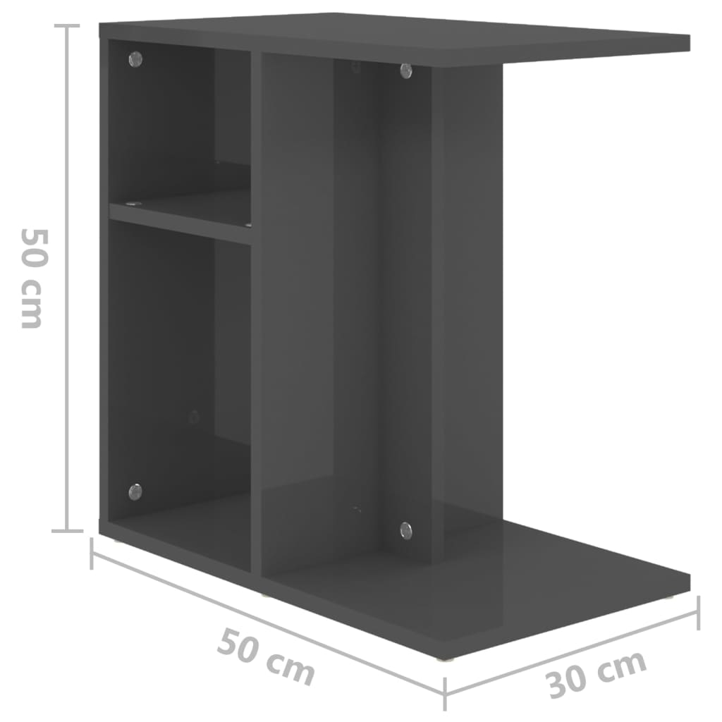 vidaXL galdiņš, spīdīgi pelēks, 50x30x50 cm, skaidu plāksne