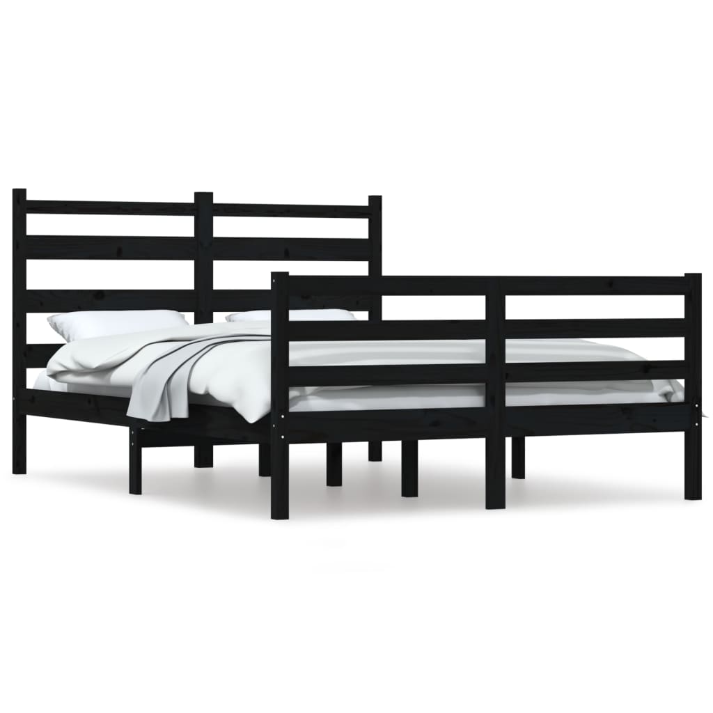 vidaXL gultas rāmis, priedes masīvkoks, 160x200 cm, melns